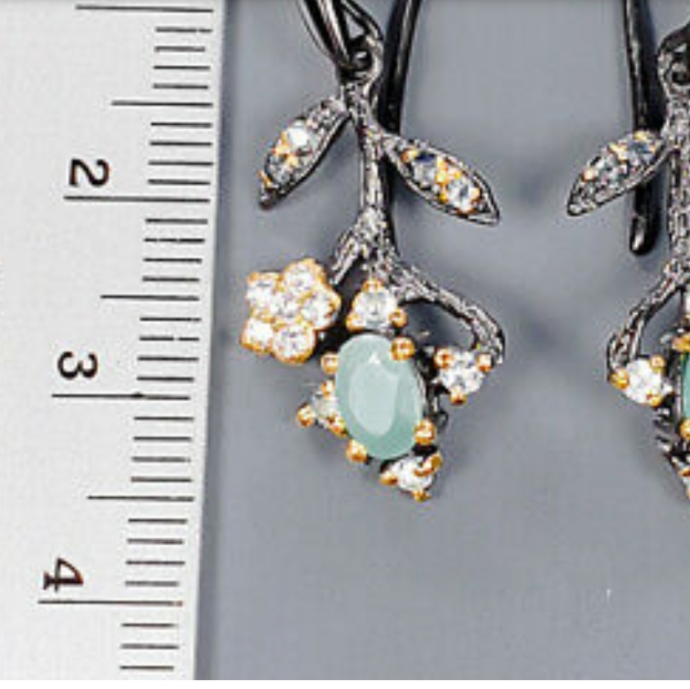 Emerald & Topaz floral draped sterling earrings - Picture 2 of 5